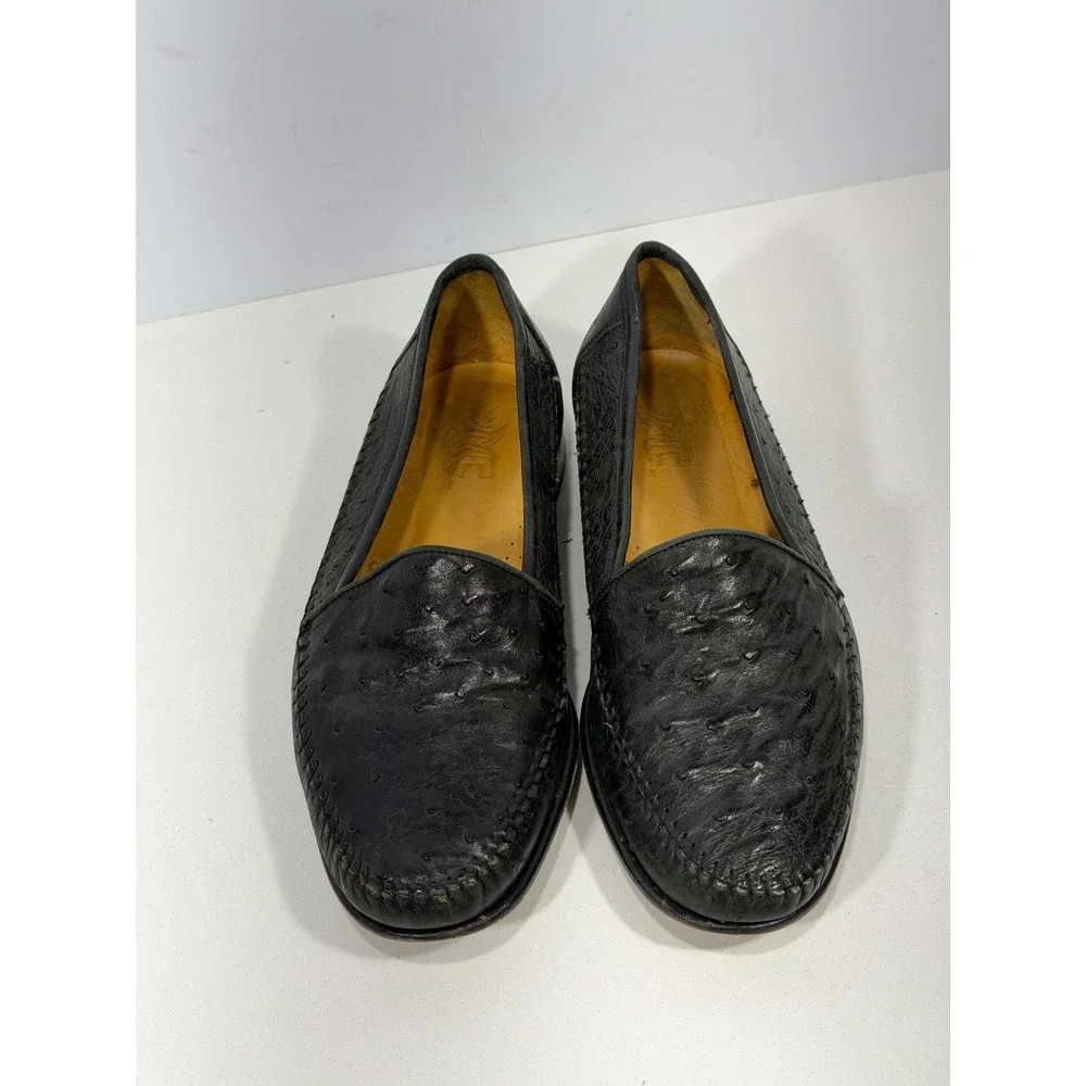 Mario Campatelli MC Italy Mens Ostrich Leather Loafers Black‎ Shoes 10.5 vintage